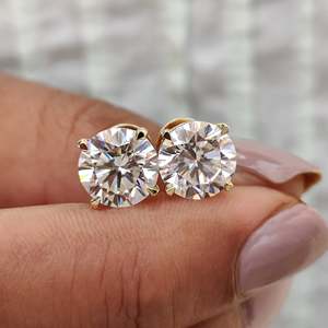 Pendientes de plata de ley 925 con moissanita redonda, color D, VVS, con cierre de rosca, solitarios, para mujeres y hombres - Product Image 4