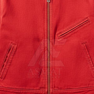 Veste en jean zippée pour homme, couleur rouge unie, style décontracté streetwear, effet délavé et usé, 2026 - Product Image 3