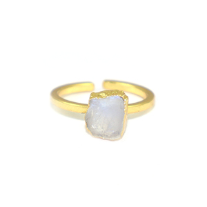 24K Gold Plated Brass White Rambo <b>Moonstone</b> <b>Ring</b> Bohemian Style Bezel Setting Natural Gemstone Women Girls Daily Wear Jewelry - Product Image 1