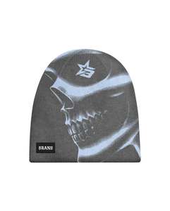 Gorro de Invierno Unisex con Estampado de Calavera en Blanco y Negro, Estilo Urbano, 56-58CM, Tejido por Computadora con Impresión por Sublimación - Product Image 6
