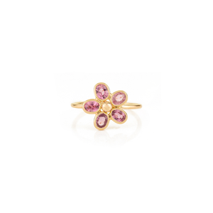 Bague en or jaune 14 carats pur, forme fleur de saphir rose, design élégant et personnalisé, vente en gros, bijoux empilables de qualité supérieure, fabricant - Product Image 1