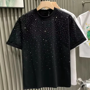 New Luxury Custom Rhinestone Tshirts <b>Black</b> 100% Cotton Men's T-shirts Round Neck Summer Streetwear Bling Crystal Tee OEM Design - Product Image 4