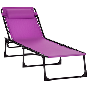 Chaise longue pliante violette pour piscine avec dossier inclinable à 4 positions, coussin respirant en maille et siège élastique pour salle de sport et piscine - Product Image 1