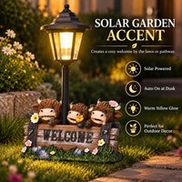 Trois adorables vaches des Highlands, statues de jardin en résine, décorations d'animaux de ferme avec énergie solaire, lumière jaune chaude