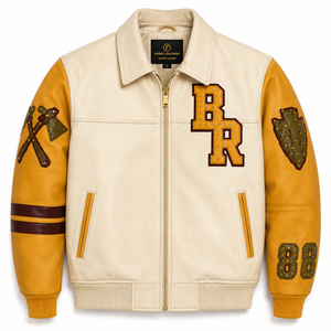 Chaqueta de aviador de piel de cordero con bordado y estampado en relieve para hombre FURAT LEATHERS, transpirable, con cuello alto y cremallera frontal, para otoño - Product Image 4