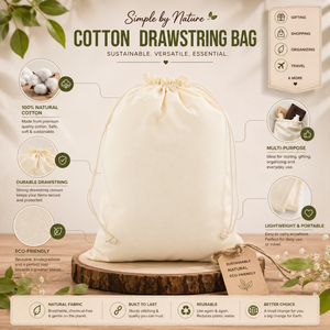 Premium Cotton <b>Drawstring</b> Storage <b>Bag</b> Reusable Eco Friendly Multipurpose Gift Packaging Travel Organizer Pouch Natural <b>Bag</b> - Product Image 5