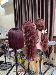 Virgin Hair Vendor's 180 Density Mahogany Red High Quality Vietnamese Human Hair Curly Wig for <b>Training</b> <b>Heads</b> - Product Image 4