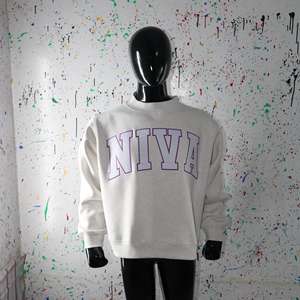NIVA ASH GREY <b>Mock</b> <b>Neck</b> Sweatshirt 100% WHITE Applique Embroidery wide <b>neck</b> Sweatshirt Finer Threads - Product Image 4