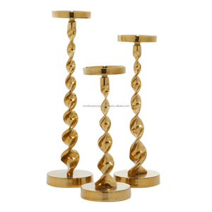 Premium 3-Piece Gold Twist Candlestick Set • Spiral Ribbon Metal Centerpiece - Product Image 2