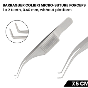 Pinces de Barraquer Colibri pour micro-suture, 1x2 dents, instrument de microchirurgie ophtalmique |   Pinces de précision pour la chirurgie oculaire - Product Image 2