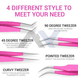 Pinzas de Fibra en Forma de L de 45 y 90 Grados de Marca Privada Premium para Extensiones de Pestañas de Precisión, Volumen de Pestañas, Juego de 4 Piezas - Product Image 3