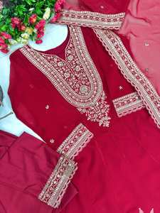 Elegante Traje Palazzo de Georgette Sintética Bordado con Trabajo de Secuencia Codificada y Dupatta de Diseñador - Product Image 3