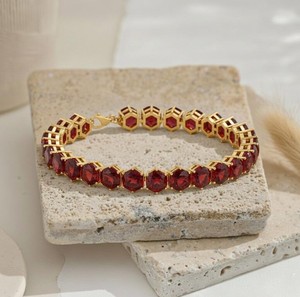 Lab Grown Ruby <b>Charm</b> Bracelet in 925 Sterling <b>Silver</b> Luxury Elegant Red Gemstone July Birthstone Jewelry Gift Women - Product Image 2