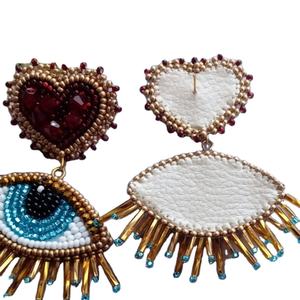 Pendientes de Cuentas con Forma de Corazón en Rojo Oscuro, Azul y Dorado, Pendientes Personalizados con Múltiples Cuentas para Mujer, Joyería Festiva para Fiestas al Mejor Precio - Product Image 1