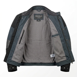 Blouson de moto en jean bleu délavé avec empiècements en cuir, style motard, vêtement d'extérieur tactique, streetwear décontracté pour homme, vintage - Product Image 5