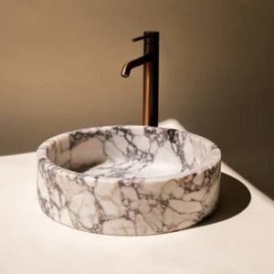Lavabo Redondo de Mármol Natural Calacatta Viola de Lujo, Lavabo Individual de Piedra Natural para Baños de Casa y Hotel - Product Image 1
