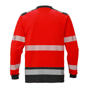Wholesale High Quality Red Color Construction T-Shirts Hi Vis Long Sleeve Safety Reflective Stripes Worker T-Shirts - Product Image 4