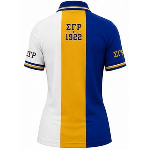 Women <b>3</b> Panels Polo Shirt Sigma Gamma Rho Royal Blue And Gold Custom Greek Letter Embroidered Sorority Polo Premium Fashion - Product Image 2