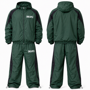 Conjunto Deportivo para Hombre, Chaqueta Cortavientos con Capucha Verde Oscuro, Pantalones Jogger de Nailon Ligero, Ropa Deportiva Personalizada - Product Image 3