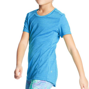 T-shirt à col rond et manches courtes pour femme, bleu chiné uni, t-shirts vierges pour sublimation, 100% polyester, avec logo - Product Image 2