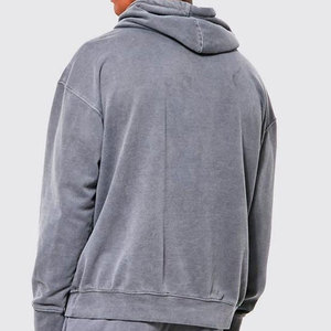 Chándal gris de algodón para hombre, con capucha, manga larga, color sólido, informal, holgado, para otoño, con bolsillos laterales y cintura elástica - Product Image 5