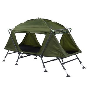 Tente de camping pliable verte 84,6*34,5*49,2 pouces avec lit intégré, double et luxueuse, pour 4 à 6 personnes, pour le camping familial en plein air - Product Image 1