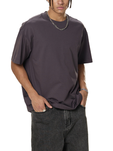 Camiseta Casual de Cuello Redondo y Manga Corta para Hombre, Color Sólido, Corte Holgado, 100% Algodón, Tejido de Punto Transpirable, Estampado Digital - Product Image 5
