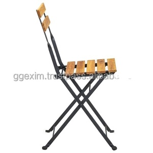 ชุดโต๊ะและเก้าอี้ชุดบิสโทรเฟอร์นิเจอร์กลางแจ้งโครงเหล็กราคาถูกระเบียงไม้อะคาเซีย - Product Image 3