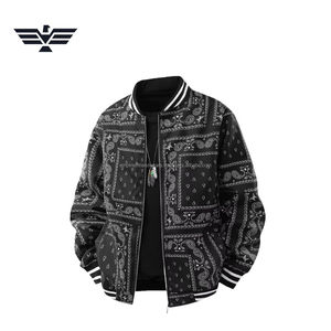 Veste bomber décontractée pour homme de qualité supérieure, hiver, noire, imprimé paisley, coupe-vent, col montant, streetwear, fermeture éclair, service OEM - Product Image 2
