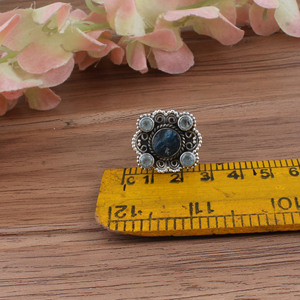 Bague de mariage et d'anniversaire vintage Art Déco en argent sterling 925 avec topaze bleue de Londres sertie clos, pour femme - Product Image 4