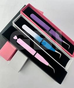 Ensemble de pinces à cils courbes plaquées or, antidérapantes, en acier inoxydable, pour extensions de cils volume, avec logo personnalisé, couleur anti-magnétique - Product Image 2