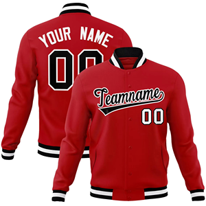 Customizable Red Varsity Jacket Men's Preppy Style Embroidered Team Name Number Front Back Personalized Polyester Autumn Wear - Product Image 1