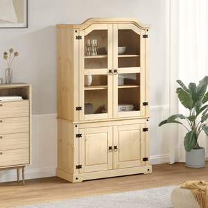 ตู้โชว์กระจกบานใหญ่ไม้สนสีน้ำตาลน้ำผึ้ง โซลูชั่นจัดเก็บจานชามอย่างหรูหรา - Product Image 3