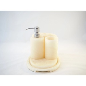 Round Resin Bathroom Set with Soap Dispenser and <b>Toothbrush</b> <b>Holder</b> Minimalist Design Easy To Clean - Product Image 3