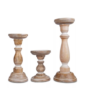Portavelas de madera rústica de diseño elegante, juego de 3 portavelas de madera blanqueada, con opciones de personalización. - Product Image 4