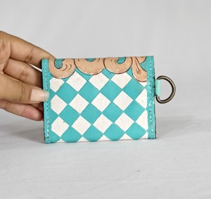 Sky Blue Diamond Patterns Genuine Leather Mini Coin <b>Purse</b> With Wrist Strap Button Closure <b>Cute</b> Floral Designer Wallets For Women - Product Image 3