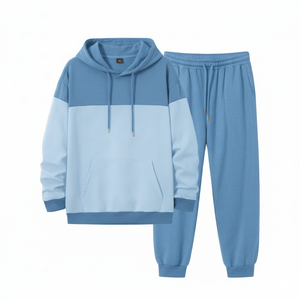 Ensemble de survêtement décontracté unisexe en coton 100 % avec sweat à capuche et pantalon imprimé délavé à l'acide, couleur unie, pour l'automne - Product Image 1