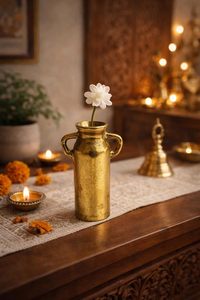 Decor Gold Aluminium Flower Vase with Dual Handles Hammered Metal <b>Mini</b> Decorative Accent for Dining <b>Table</b> Shelf & Home Decor - Product Image 3