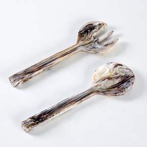 Ensemble de service à salade en résine écologique fait main, 2 pièces, cuillère et fourchette vertes, ustensiles pour la cuisine et la table à manger - Product Image 4