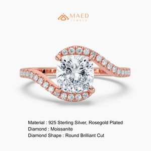 แหวนหมั้นเพชรโมอิสซาไนต์ทรงคุชชั่น 14K โรสโกลด์ ประดับเพชรแบบพาเว่ ลวดลายบิดเกลียว สำหรับผู้หญิง ของขวัญสหรูหราสำหรับงานแต่งงาน สหรัฐอเมริกา - Product Image 6