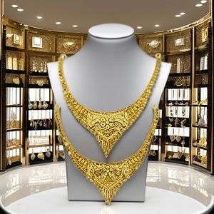 Parure de collier ras-du-cou Rani Haar en or massif 22 carats pour mariée indienne, avec mangalsutra traditionnel et chaîne Figaro, pour fiançailles et mariage à Dubaï - Product Image 1