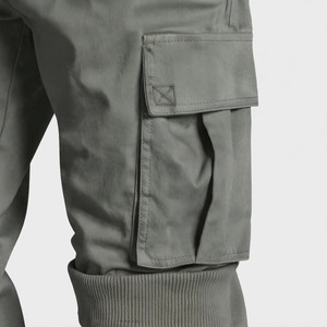 Pantalon cargo gris pour homme, taille élastique, plusieurs poches, respirant, coton mi-lourd, style décontracté, automne - Product Image 5