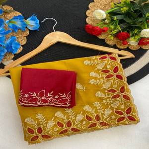 Sari en Georgette Premium VASTRA COTTAGE avec Bordure Brodée Zari, Tenue de Soirée Designer Bollywood pour Mariages et Cérémonies - Product Image 2