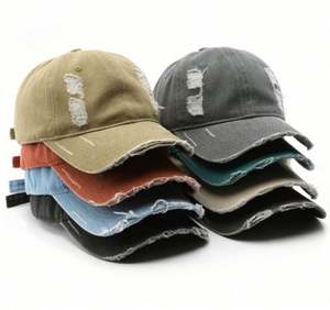 Gorra de béisbol de mezclilla vintage para hombre, con efecto desgastado y roturas, estilo 'Dad Hat' negra, para mujer, con personalidad, gorras deportivas con efecto desgastado. - Product Image 1
