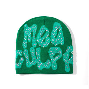 Hot Selling Unisex Street Style Knitted Beanie <b>Caps</b> With Rhinestone Casual <b>Winter</b> Warm Lightweight Breathable Skull <b>Caps</b> - Product Image 4