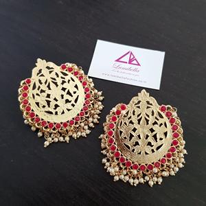 Fashion Chandelier Earrings Pink Chandbali Style with Pearl Gungurus - Product Image 1