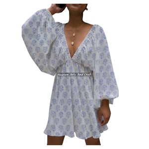 Vestido de Fiesta Vintage con Cuello en V Profundo y Mangas Farol para Mujer, Estilo Sexy de Verano para Club - Product Image 2