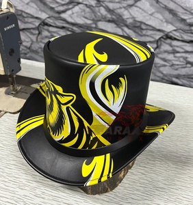 Chapeau de cowboy en cuir noir et jaune à imprimé tigre, style western, fait main, à large bord, pour hommes et femmes, vente en gros, OEM, marque privée - Product Image 5