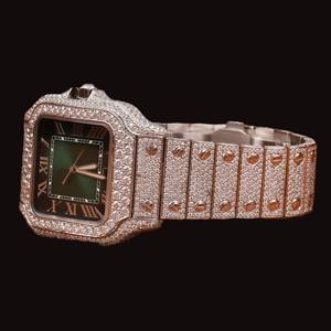 Montre en quartz de luxe à prix attractif, sertie de diamants Moissanite, pour homme, entièrement glacée, en argent 925, cadran vert, édition limitée Hip Hop - Product Image 2