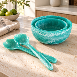 Fabricant de serveurs à salade en résine de marbre rose faits à la main |   Cuillères de service personnalisées en gros, OEM ODM - Product Image 1